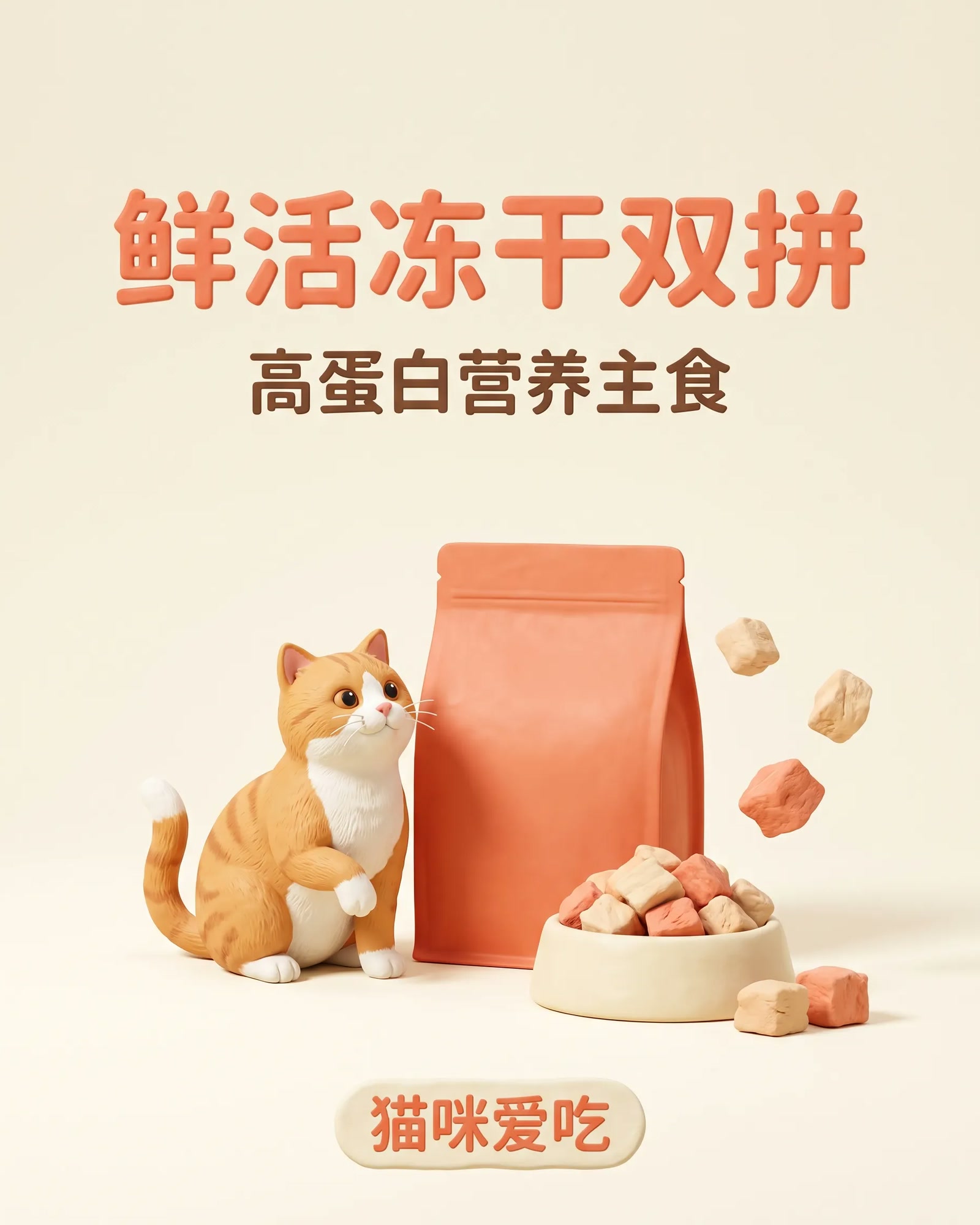 鲜活冻干双拼猫粮黏土电商封面