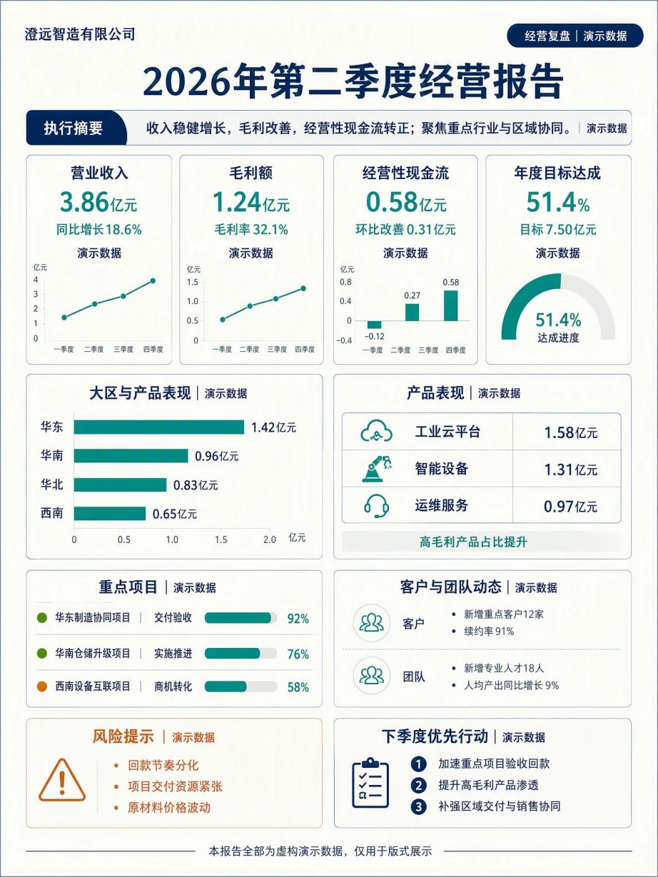 季度经营报告中文模板预览