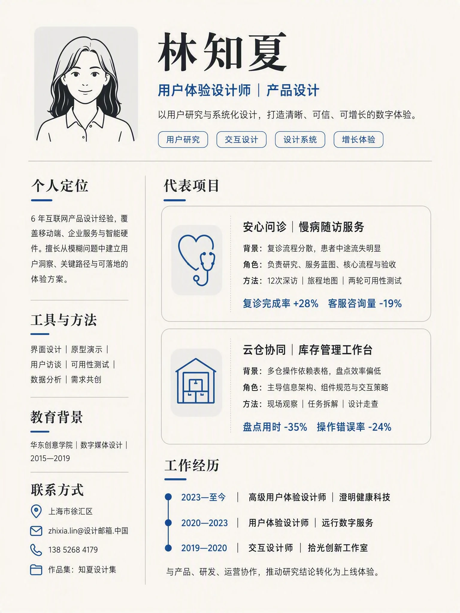 UX 设计作品集简历中文模板预览