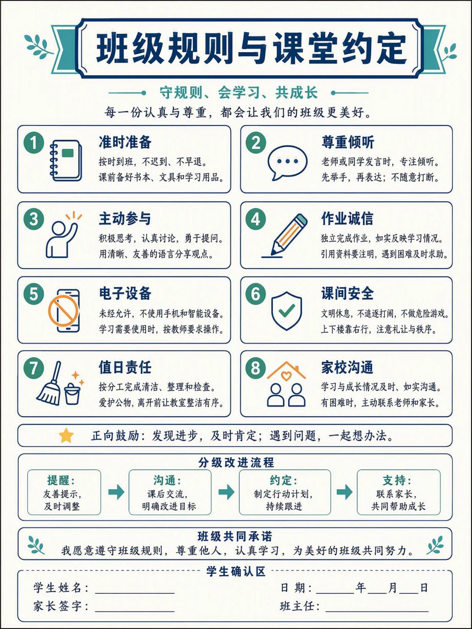班级规则与课堂约定中文模板预览