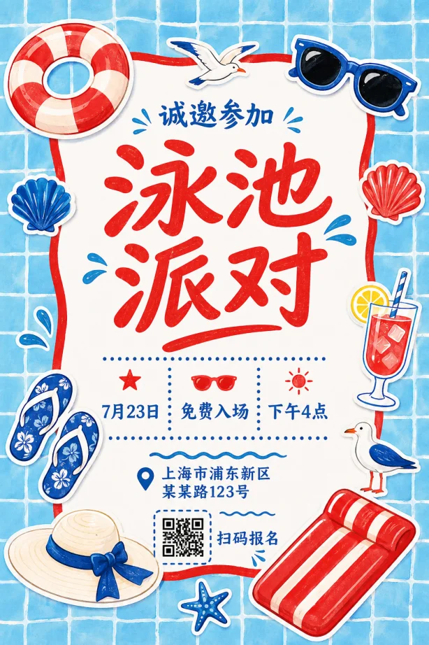 泳池派对邀请函