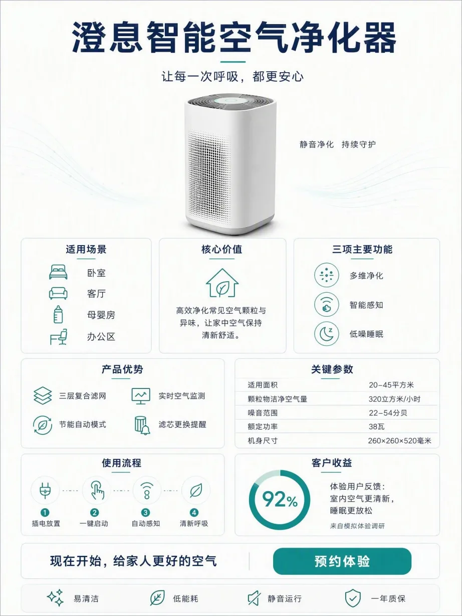 中文产品介绍单页，含核心价值、适用场景、主要功能、优势、参数与客户收益