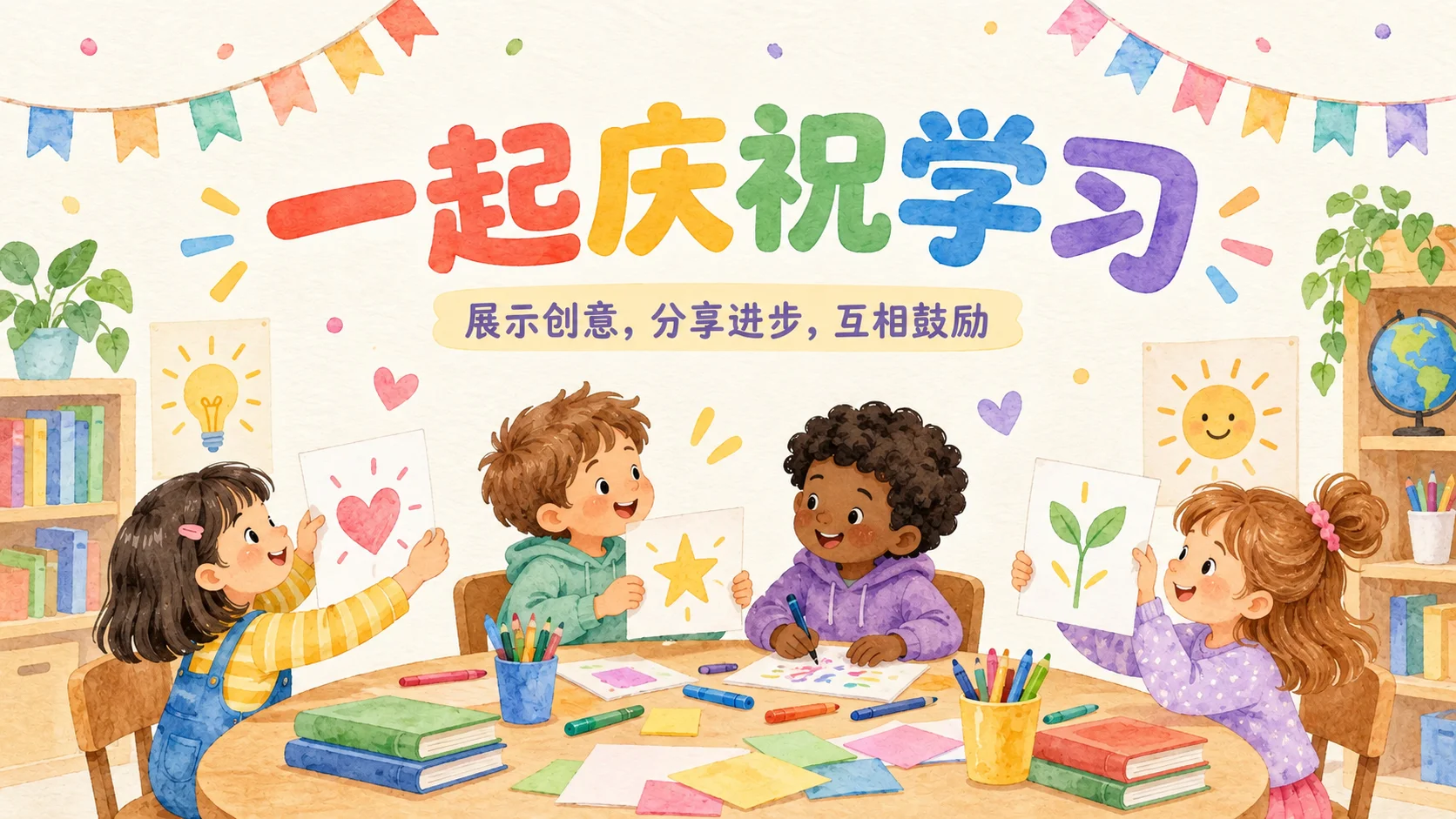 水彩课堂庆祝演示文稿 — 封面