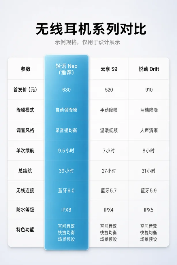 产品系列对比表
