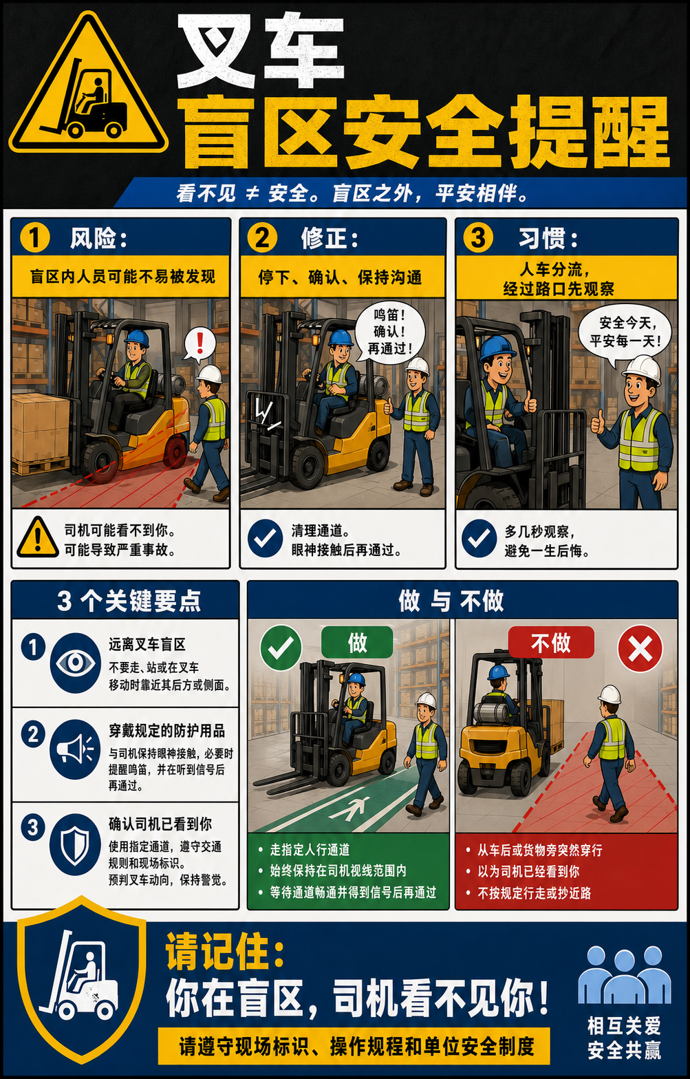 叉车盲区安全提醒