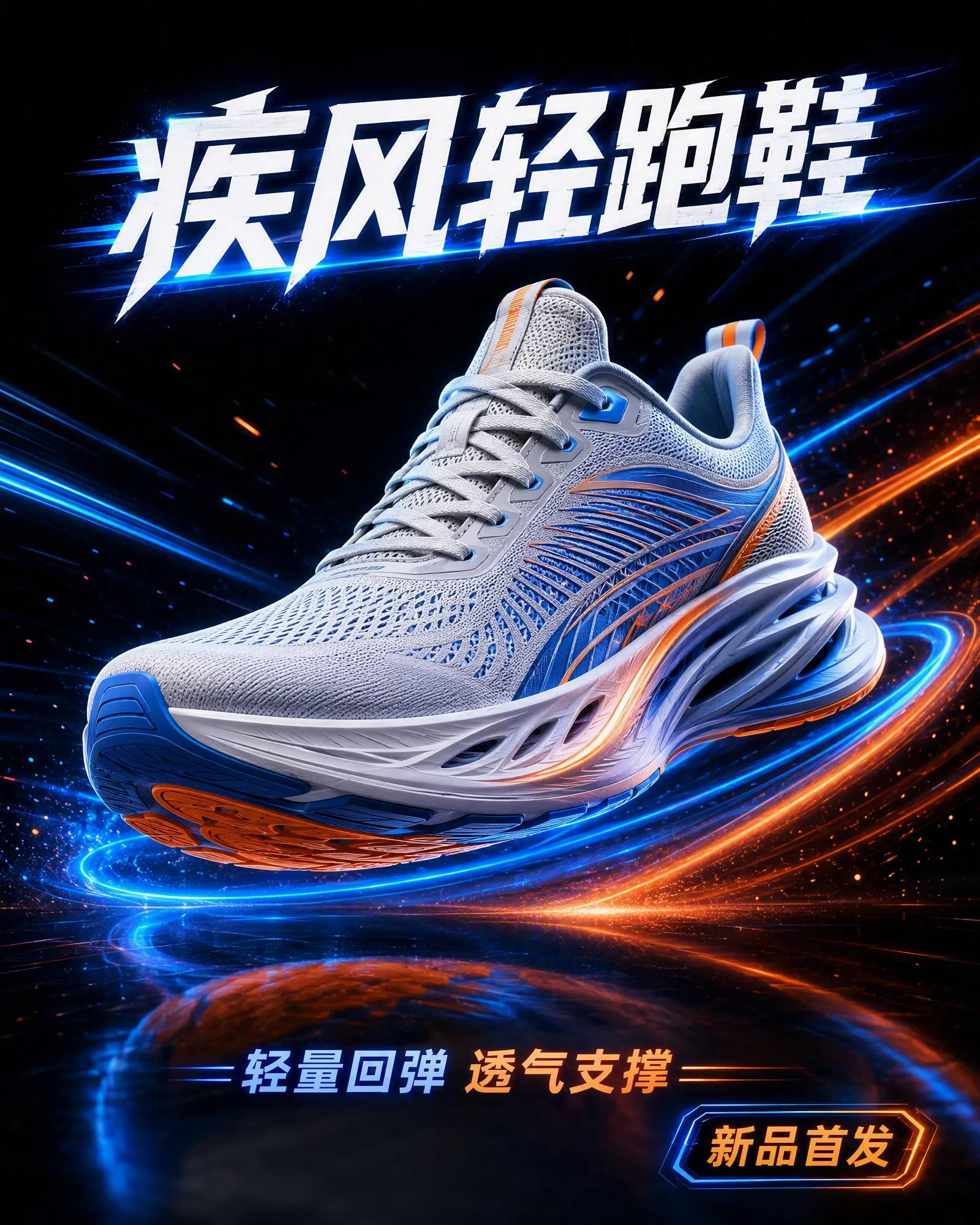 疾风轻跑鞋霓虹运动电商封面