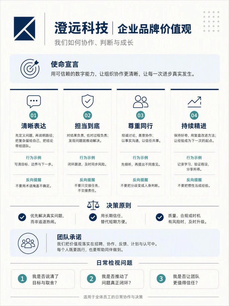 企业品牌价值观单页中文模板预览