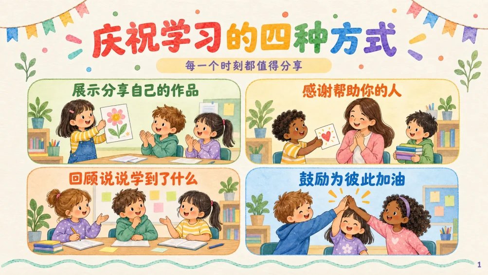 水彩课堂庆祝演示文稿 — 内容页
